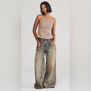 NWT! Free People CRVY Outlaw Mid-Rise, Loose Wide Leg Size SMALL - Memphis Mud